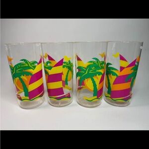 1980s Iconic Esso Promotional Palm Tree Plastic Tumblers – Set of 4